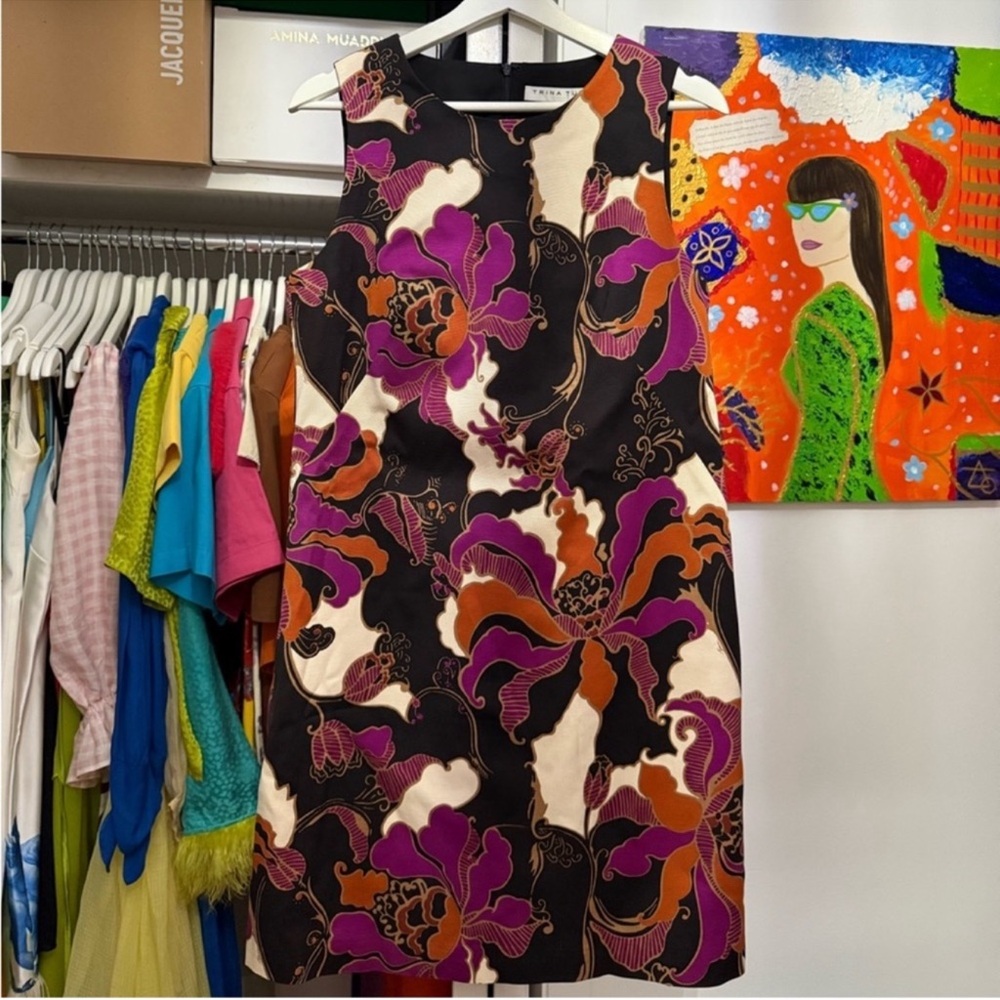 Trina Turk Black and Purple Floral Mini Dress
